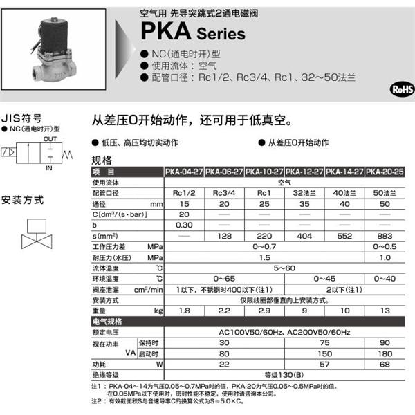 CKD喜開理空氣用先導(dǎo)突跳式2通電磁閥PKA-10-27-C-3M-AC100V