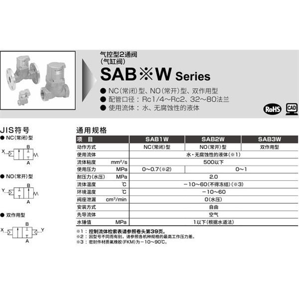 CKD喜開理氣控型2通閥（氣缸閥）SAB2W-8A-0B