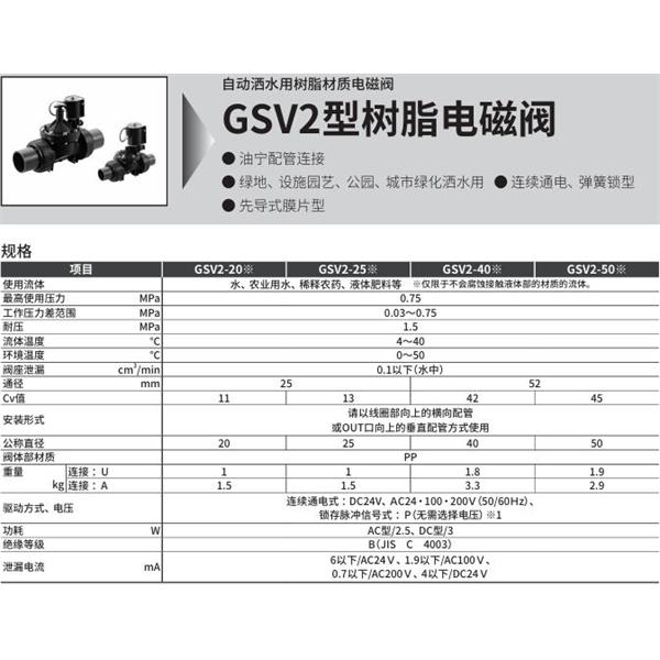CKD喜開(kāi)理自動(dòng)灑水用樹(shù)脂制電磁閥GSV2-50U-P-DC24V