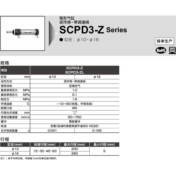 CKD喜開理筆形氣缸SCPD3-ZL-LB-10-100-T0H-R-I