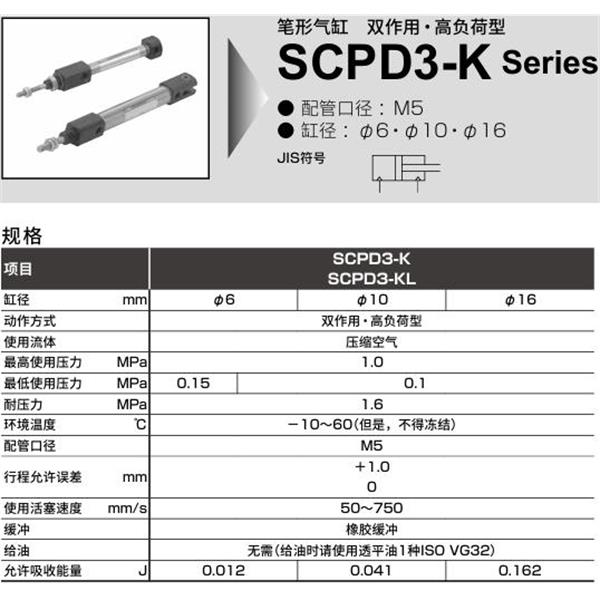 CKD喜開理筆形氣缸SCPD3-K-CB-16-15-B1