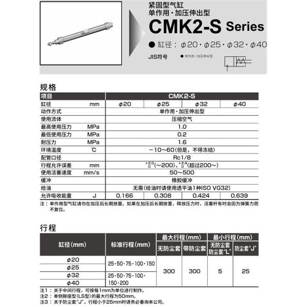CKD喜開(kāi)理緊固型氣缸CMK2S-CA-40-300-T8H-T-MB2