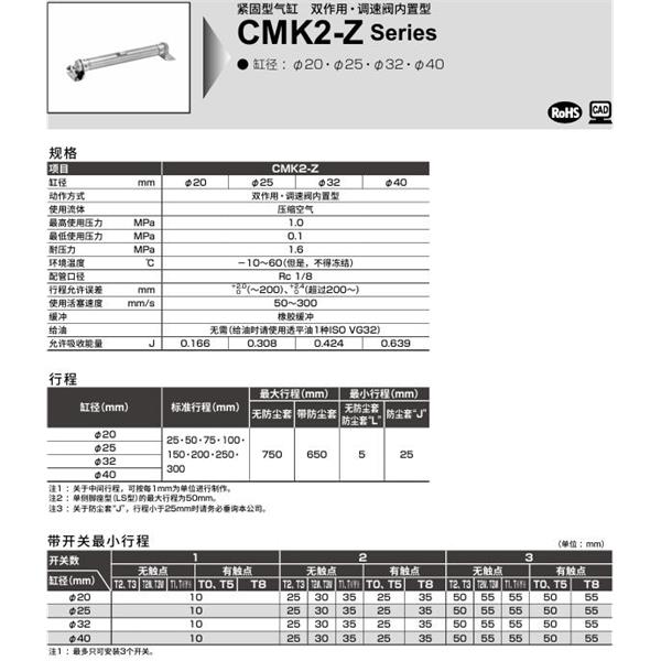 CKD喜開理緊固型氣缸CMK2-Z-FB-25-100-JI