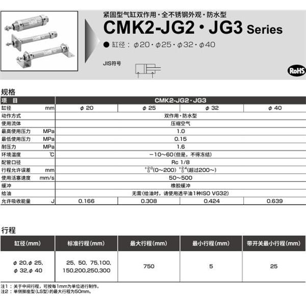 CKD喜開理緊固型氣缸CMK2-JG2-LS-32-50-I