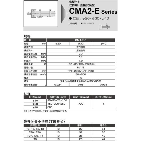 CKD喜開理小型氣缸CMA2-E-FA-30-200-MY