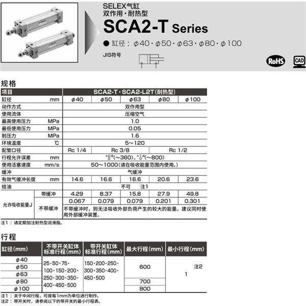 CKD喜開理SELEX氣缸SCA2-T-TD-50B-100-SI