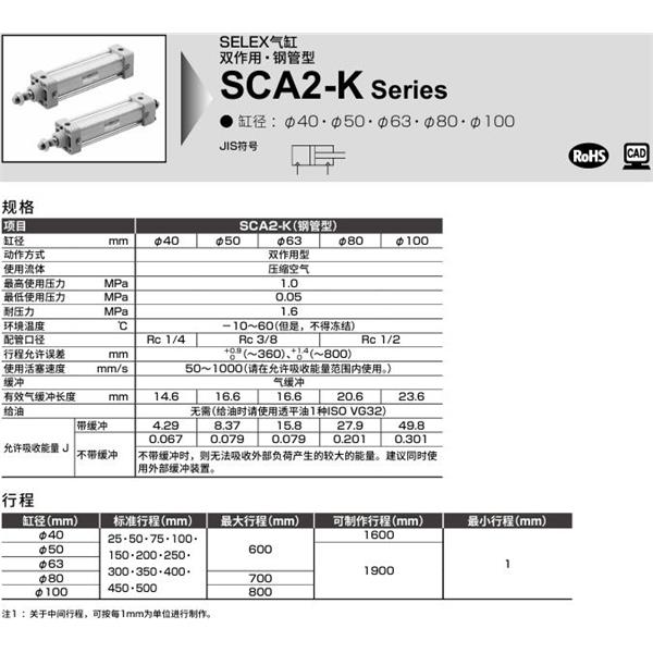 CKD喜開理SELEX氣缸SCA2-K-TA-63B-100-SI