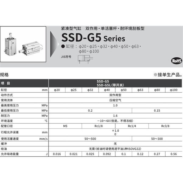 CKD喜開理超級緊湊型氣缸SSD-G5L-40-5-T0H-R-N-LB-I